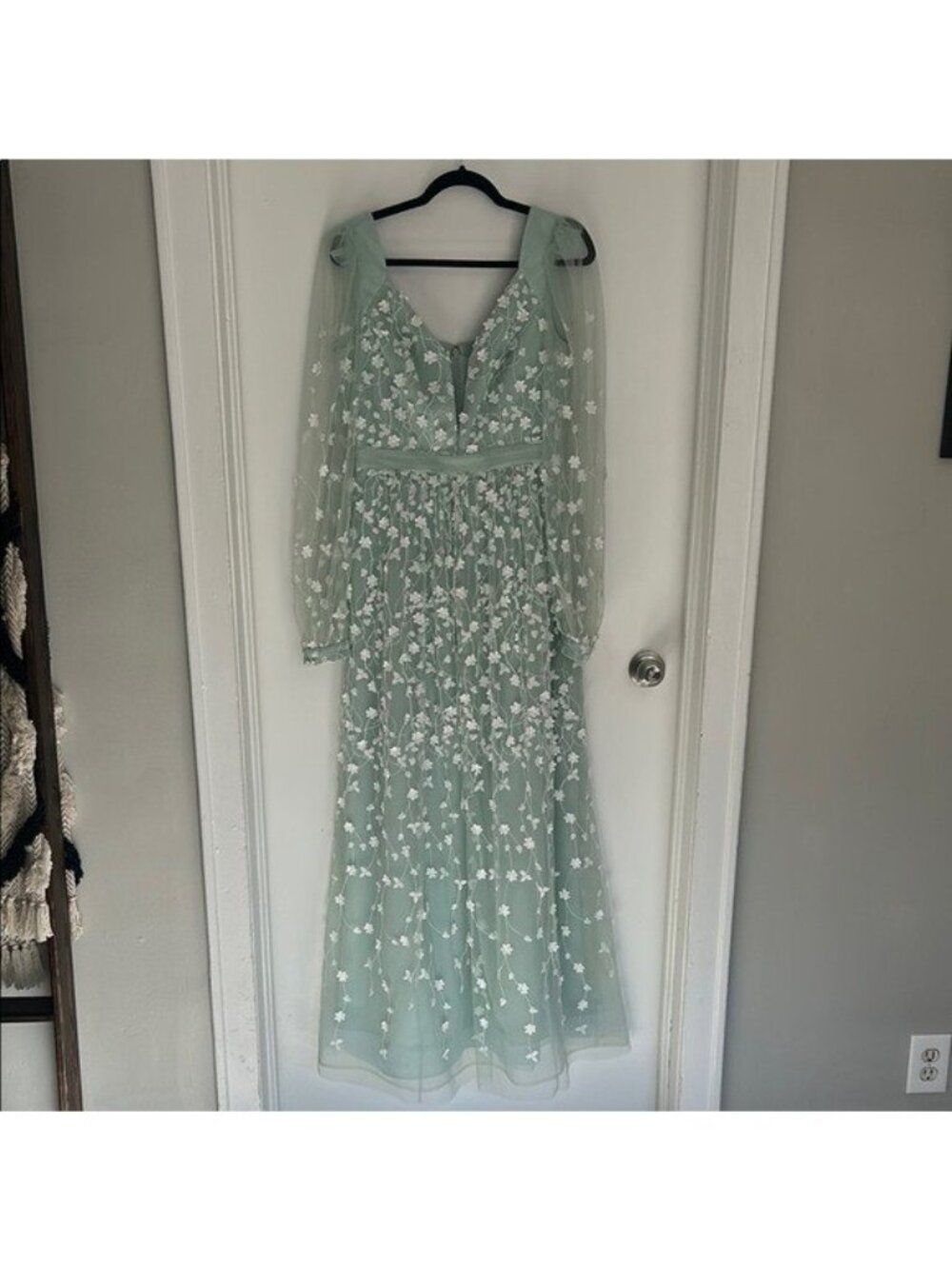 bcbgmaxazria 6 Cheyenne Appliqué Mint Lace Evening Dress Light Green Gown Prom - Picture 5 of 16